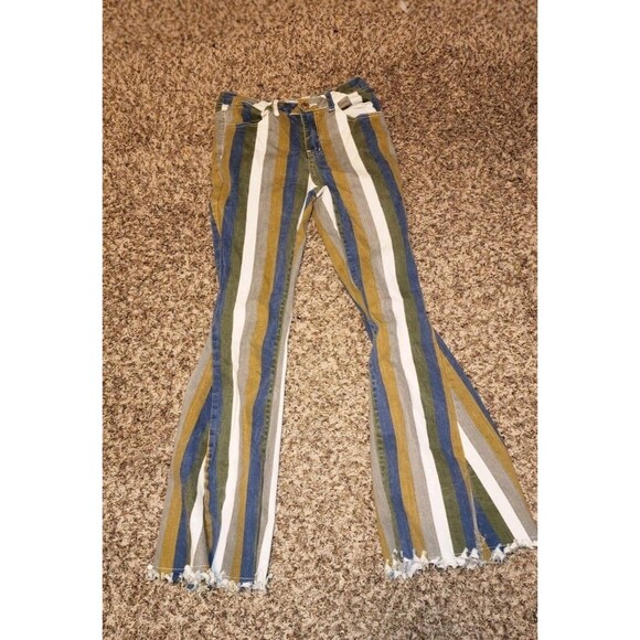 Hope And Horizon Bell Bottom Jeans Women Size Small Flared Striped Pants - Picture 1 of 6